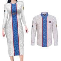 Custom DR Congo Football Couples Matching Long Sleeve Bodycon Dress and Long Sleeve Button Shirt Leopards Mix Kuba Raffia Pattern - Wonder Print Shop