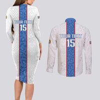 Custom DR Congo Football Couples Matching Long Sleeve Bodycon Dress and Long Sleeve Button Shirt Leopards Mix Kuba Raffia Pattern - Wonder Print Shop