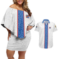 Custom DR Congo Football Couples Matching Off Shoulder Short Dress and Hawaiian Shirt Leopards Mix Kuba Raffia Pattern - Wonder Print Shop