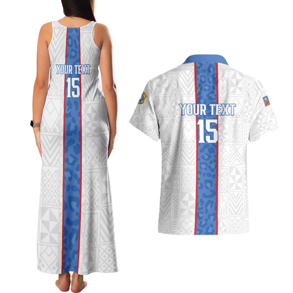 Custom DR Congo Football Couples Matching Tank Maxi Dress and Hawaiian Shirt Leopards Mix Kuba Raffia Pattern - Wonder Print Shop