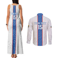 Custom DR Congo Football Couples Matching Tank Maxi Dress and Long Sleeve Button Shirt Leopards Mix Kuba Raffia Pattern - Wonder Print Shop