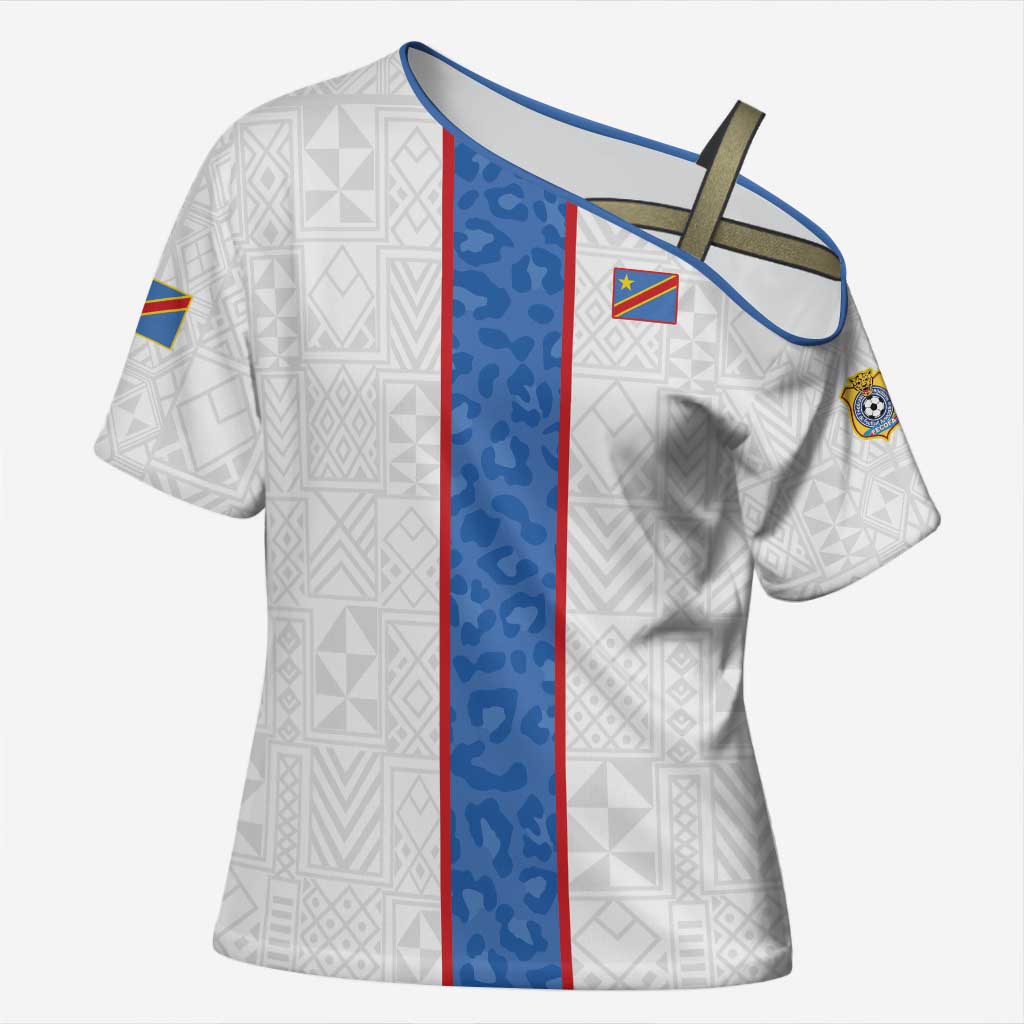 Custom DR Congo Football Cross Shoulder Shirt Leopards Mix Kuba Raffia Pattern - Wonder Print Shop