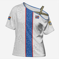 Custom DR Congo Football Cross Shoulder Shirt Leopards Mix Kuba Raffia Pattern - Wonder Print Shop