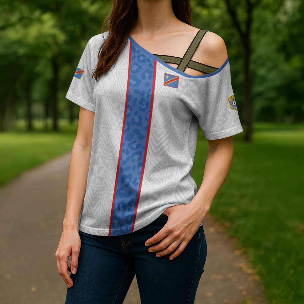 Custom DR Congo Football Cross Shoulder Shirt Leopards Mix Kuba Raffia Pattern - Wonder Print Shop