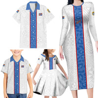 Custom DR Congo Football Family Matching Long Sleeve Bodycon Dress and Hawaiian Shirt Leopards Mix Kuba Raffia Pattern - Wonder Print Shop