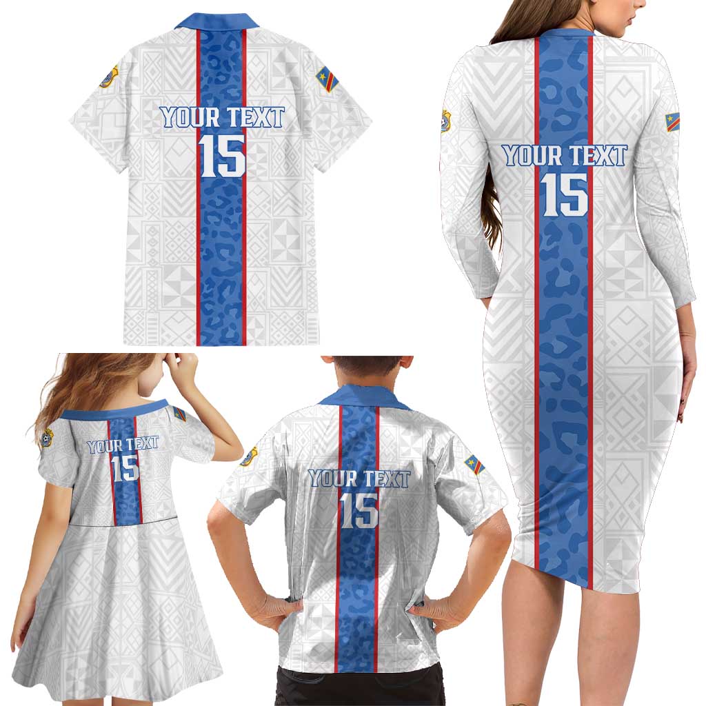 Custom DR Congo Football Family Matching Long Sleeve Bodycon Dress and Hawaiian Shirt Leopards Mix Kuba Raffia Pattern - Wonder Print Shop