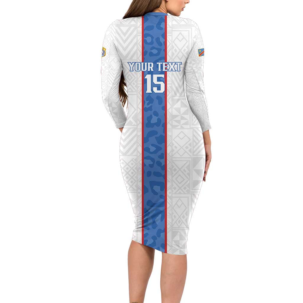 Custom DR Congo Football Family Matching Long Sleeve Bodycon Dress and Hawaiian Shirt Leopards Mix Kuba Raffia Pattern - Wonder Print Shop