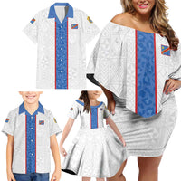 Custom DR Congo Football Family Matching Off Shoulder Short Dress and Hawaiian Shirt Leopards Mix Kuba Raffia Pattern - Wonder Print Shop