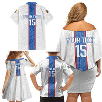 Custom DR Congo Football Family Matching Off Shoulder Short Dress and Hawaiian Shirt Leopards Mix Kuba Raffia Pattern - Wonder Print Shop