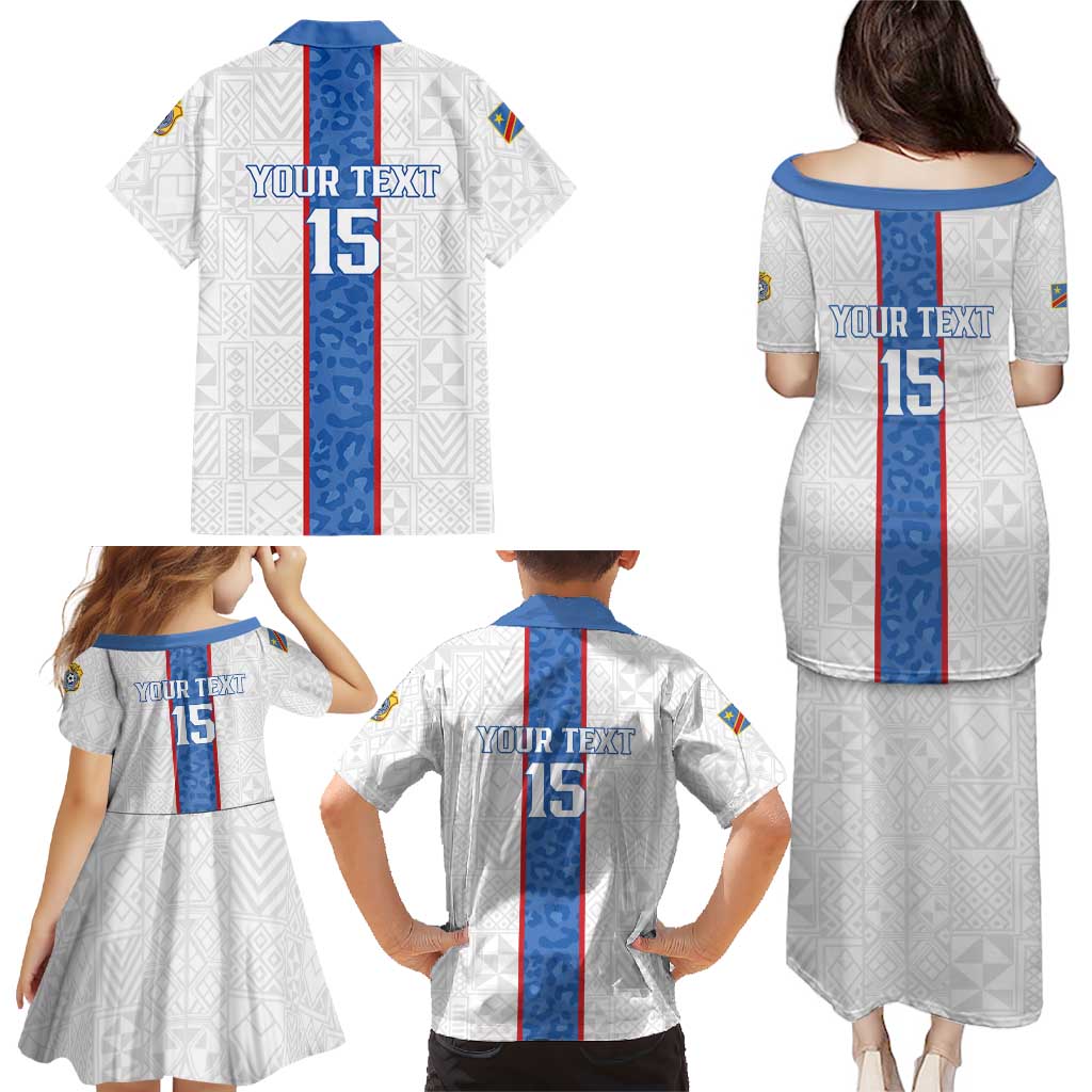 Custom DR Congo Football Family Matching Puletasi and Hawaiian Shirt Leopards Mix Kuba Raffia Pattern - Wonder Print Shop