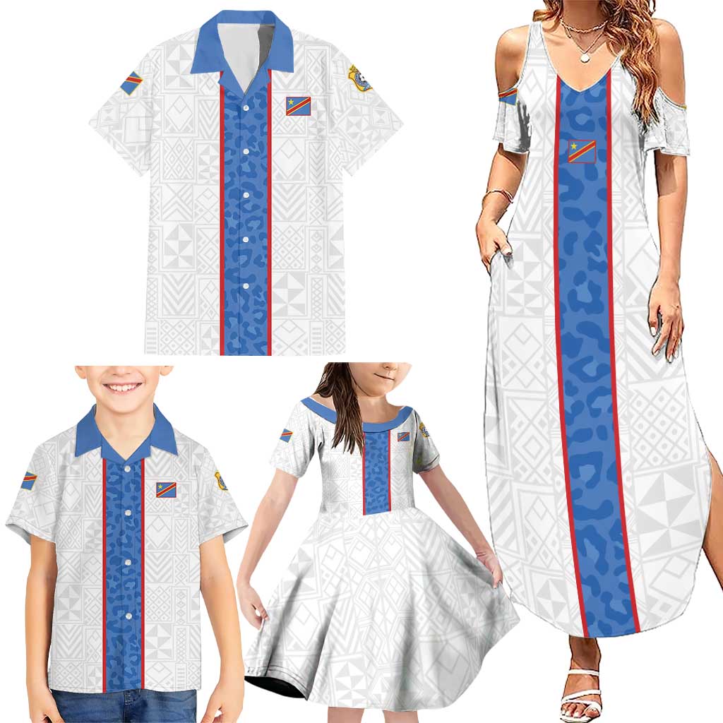 Custom DR Congo Football Family Matching Summer Maxi Dress and Hawaiian Shirt Leopards Mix Kuba Raffia Pattern - Wonder Print Shop