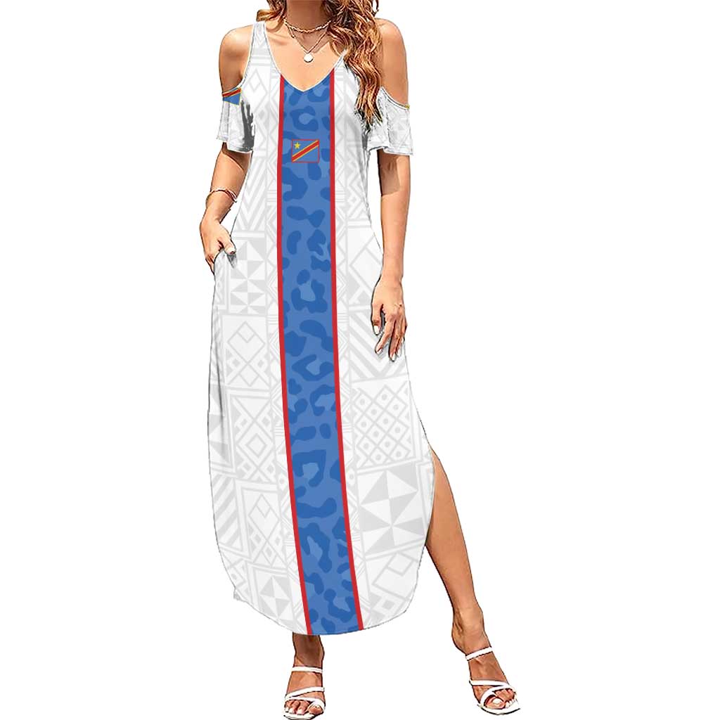 Custom DR Congo Football Family Matching Summer Maxi Dress and Hawaiian Shirt Leopards Mix Kuba Raffia Pattern - Wonder Print Shop