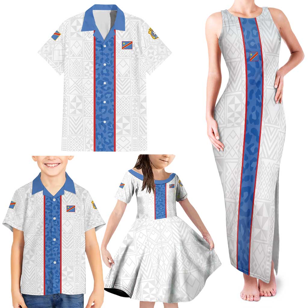 Custom DR Congo Football Family Matching Tank Maxi Dress and Hawaiian Shirt Leopards Mix Kuba Raffia Pattern - Wonder Print Shop