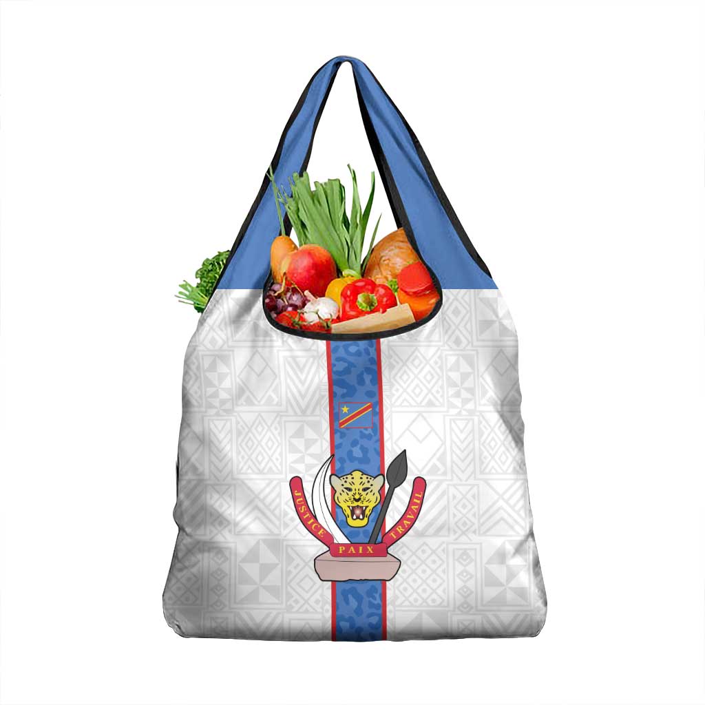 DR Congo Football Grocery Bag Leopards Mix Kuba Raffia Pattern - Wonder Print Shop