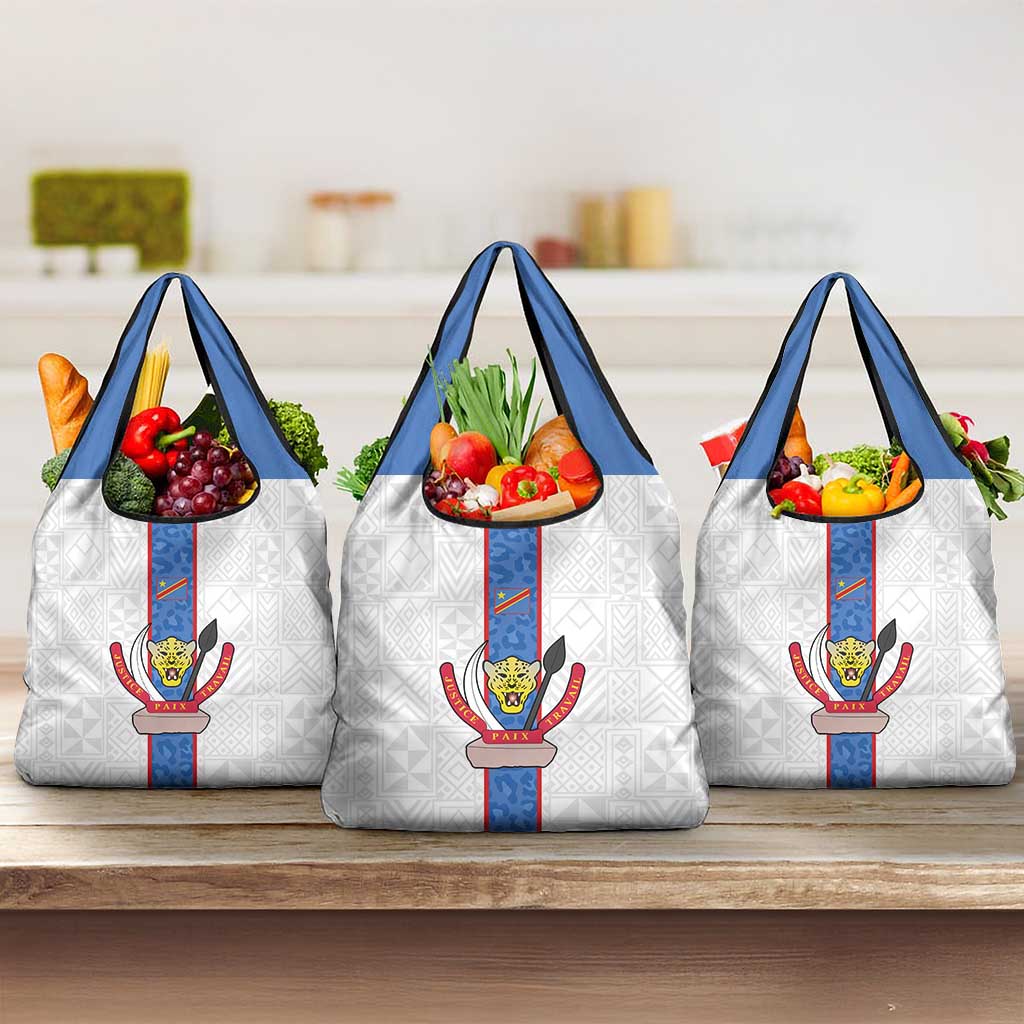 DR Congo Football Grocery Bag Leopards Mix Kuba Raffia Pattern - Wonder Print Shop