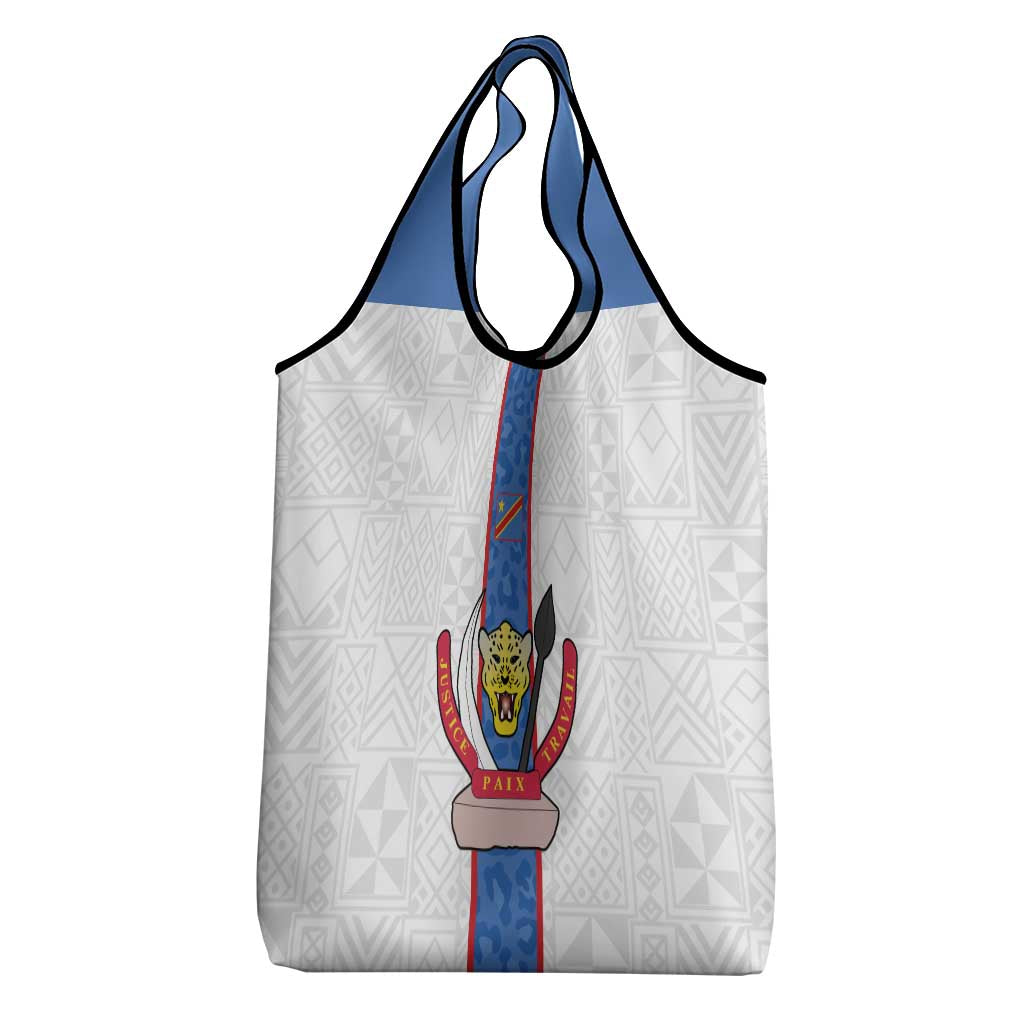 DR Congo Football Grocery Bag Leopards Mix Kuba Raffia Pattern - Wonder Print Shop