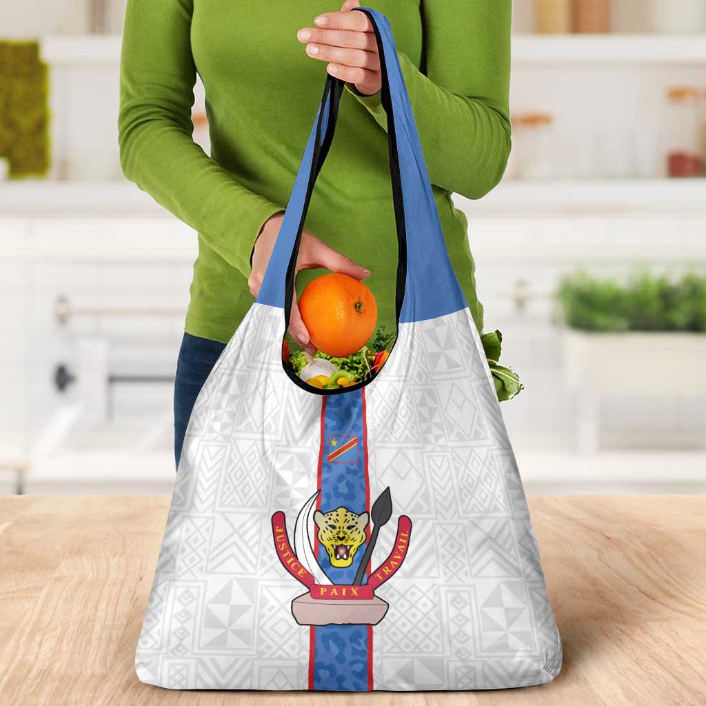 DR Congo Football Grocery Bag Leopards Mix Kuba Raffia Pattern - Wonder Print Shop