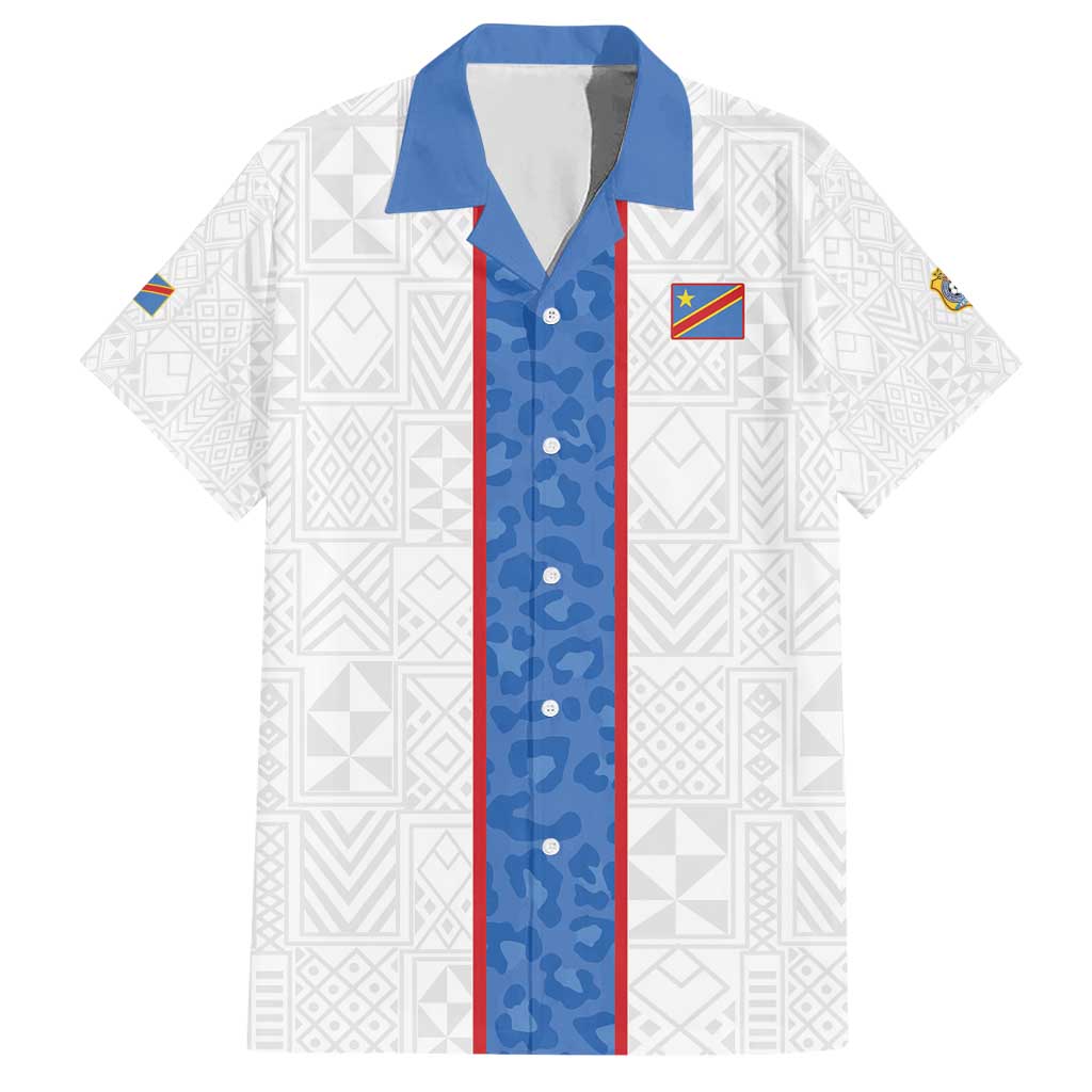 Custom DR Congo Football Hawaiian Shirt Leopards Mix Kuba Raffia Pattern - Wonder Print Shop