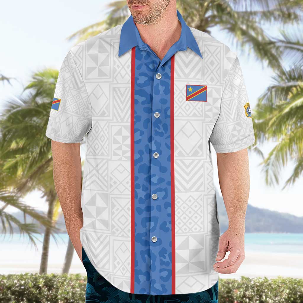 Custom DR Congo Football Hawaiian Shirt Leopards Mix Kuba Raffia Pattern - Wonder Print Shop