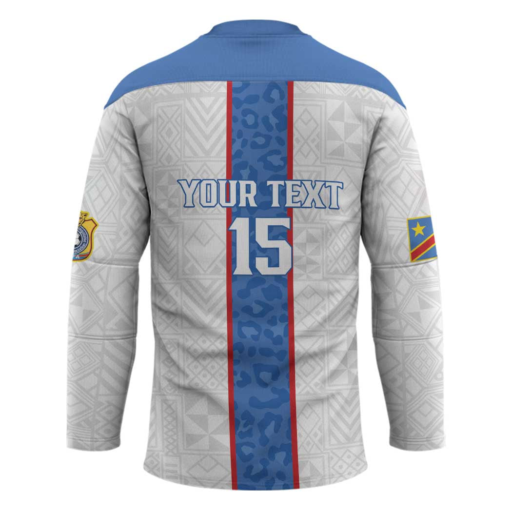 Custom DR Congo Football Hockey Jersey Leopards Mix Kuba Raffia Pattern - Wonder Print Shop