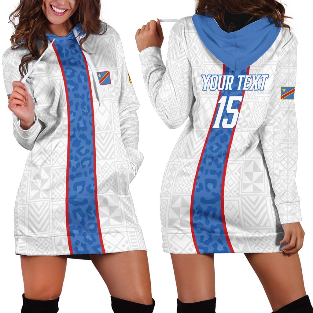 Custom DR Congo Football Hoodie Dress Leopards Mix Kuba Raffia Pattern - Wonder Print Shop