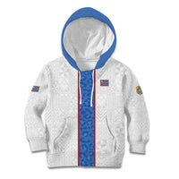 Custom DR Congo Football Kid Hoodie Leopards Mix Kuba Raffia Pattern - Wonder Print Shop