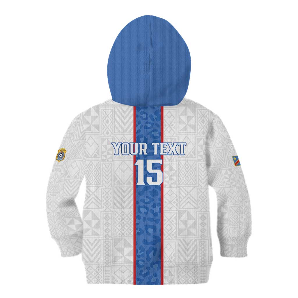 Custom DR Congo Football Kid Hoodie Leopards Mix Kuba Raffia Pattern - Wonder Print Shop