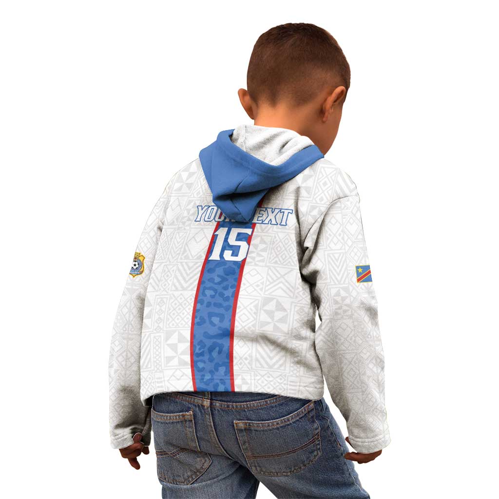 Custom DR Congo Football Kid Hoodie Leopards Mix Kuba Raffia Pattern - Wonder Print Shop