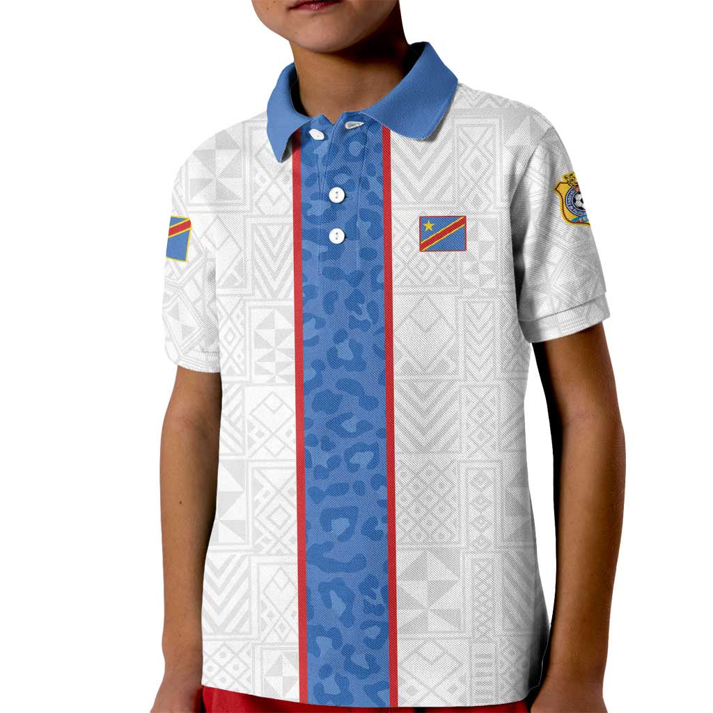 Custom DR Congo Football Kid Polo Shirt Leopards Mix Kuba Raffia Pattern - Wonder Print Shop