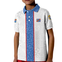 Custom DR Congo Football Kid Polo Shirt Leopards Mix Kuba Raffia Pattern - Wonder Print Shop