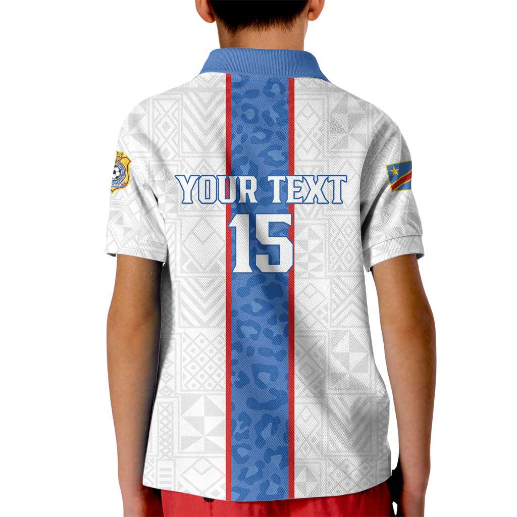 Custom DR Congo Football Kid Polo Shirt Leopards Mix Kuba Raffia Pattern - Wonder Print Shop