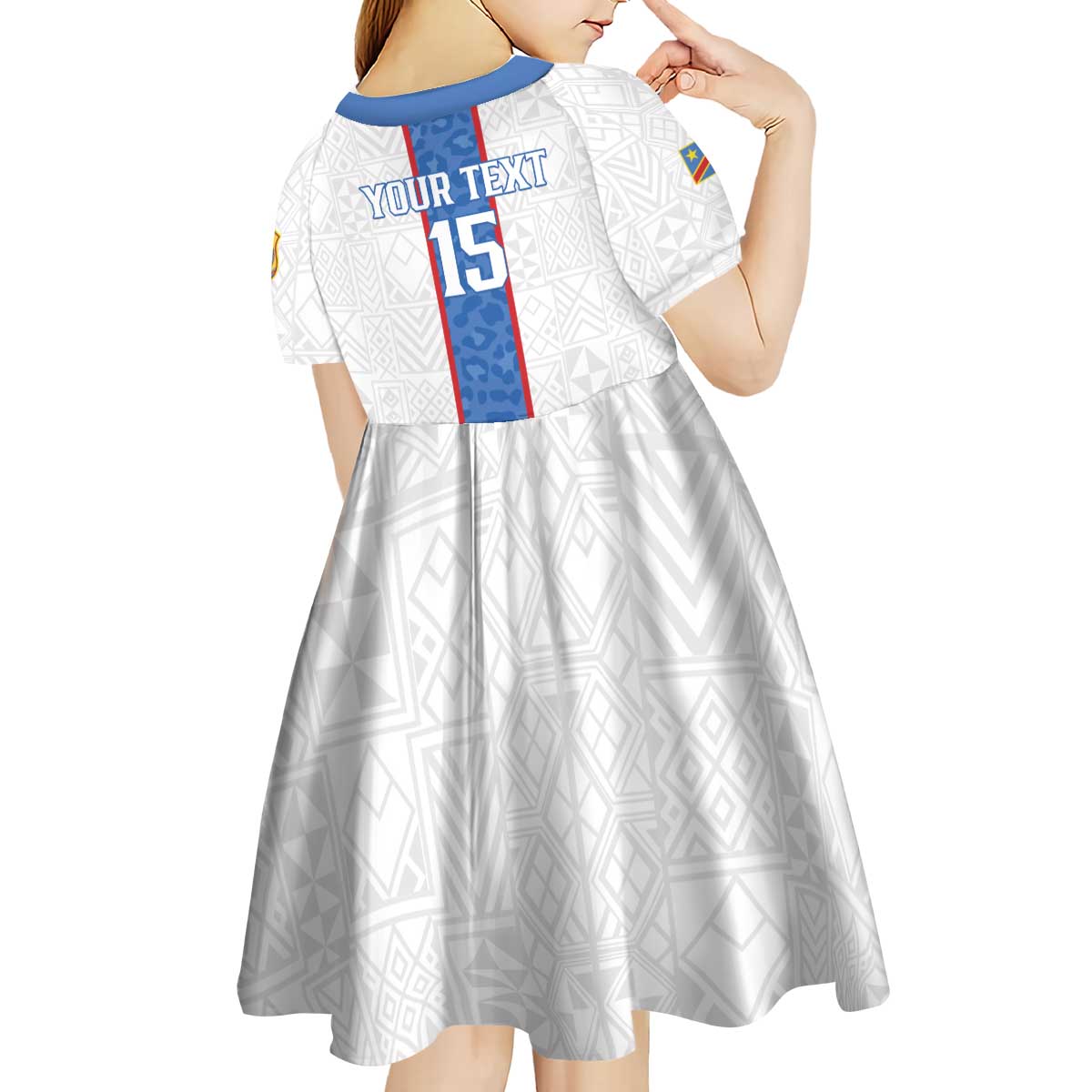 Custom DR Congo Football Kid Short Sleeve Dress Leopards Mix Kuba Raffia Pattern - Wonder Print Shop