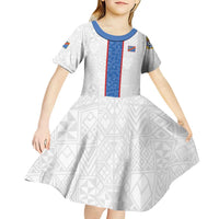 Custom DR Congo Football Kid Short Sleeve Dress Leopards Mix Kuba Raffia Pattern - Wonder Print Shop