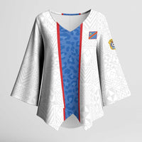 Custom DR Congo Football Kimono Sleeve Blouse Leopards Mix Kuba Raffia Pattern - Wonder Print Shop