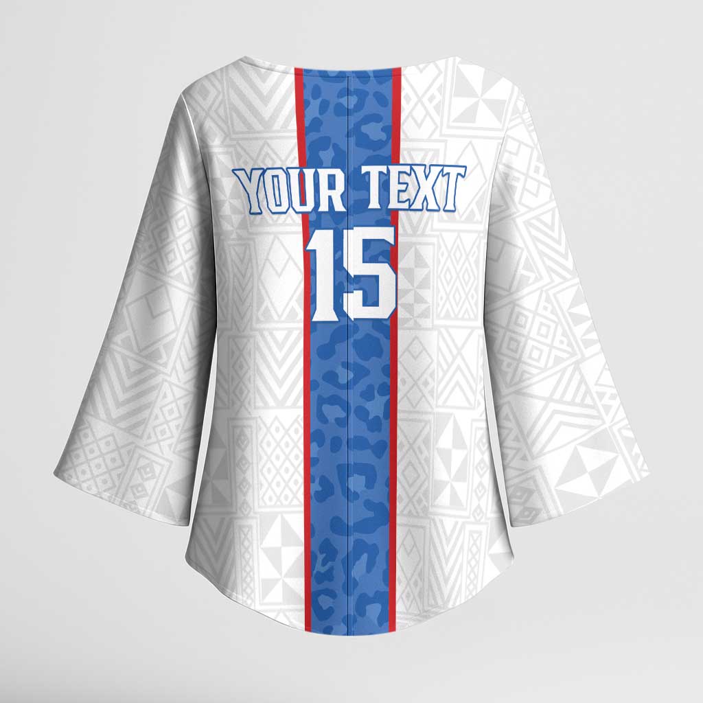 Custom DR Congo Football Kimono Sleeve Blouse Leopards Mix Kuba Raffia Pattern - Wonder Print Shop