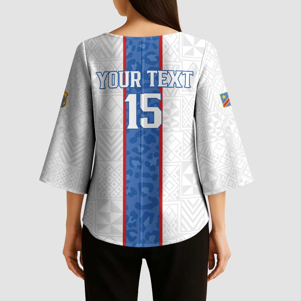 Custom DR Congo Football Kimono Sleeve Blouse Leopards Mix Kuba Raffia Pattern - Wonder Print Shop