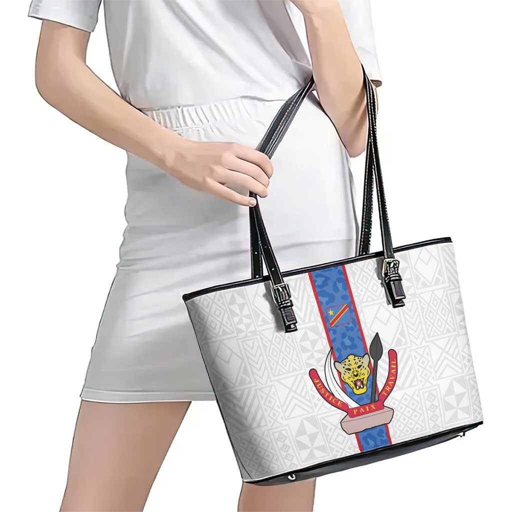 DR Congo Football Leather Tote Bag Leopards Mix Kuba Raffia Pattern - Wonder Print Shop