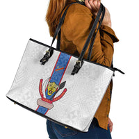 DR Congo Football Leather Tote Bag Leopards Mix Kuba Raffia Pattern - Wonder Print Shop