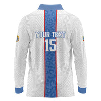Custom DR Congo Football Long Sleeve Polo Shirt Leopards Mix Kuba Raffia Pattern - Wonder Print Shop