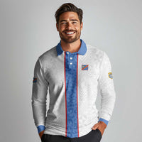 Custom DR Congo Football Long Sleeve Polo Shirt Leopards Mix Kuba Raffia Pattern - Wonder Print Shop