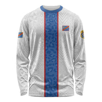 Custom DR Congo Football Long Sleeve Shirt Leopards Mix Kuba Raffia Pattern - Wonder Print Shop