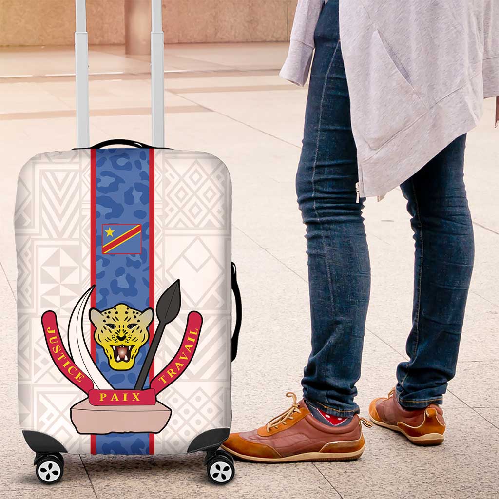 DR Congo Football Luggage Cover Leopards Mix Kuba Raffia Pattern - Wonder Print Shop