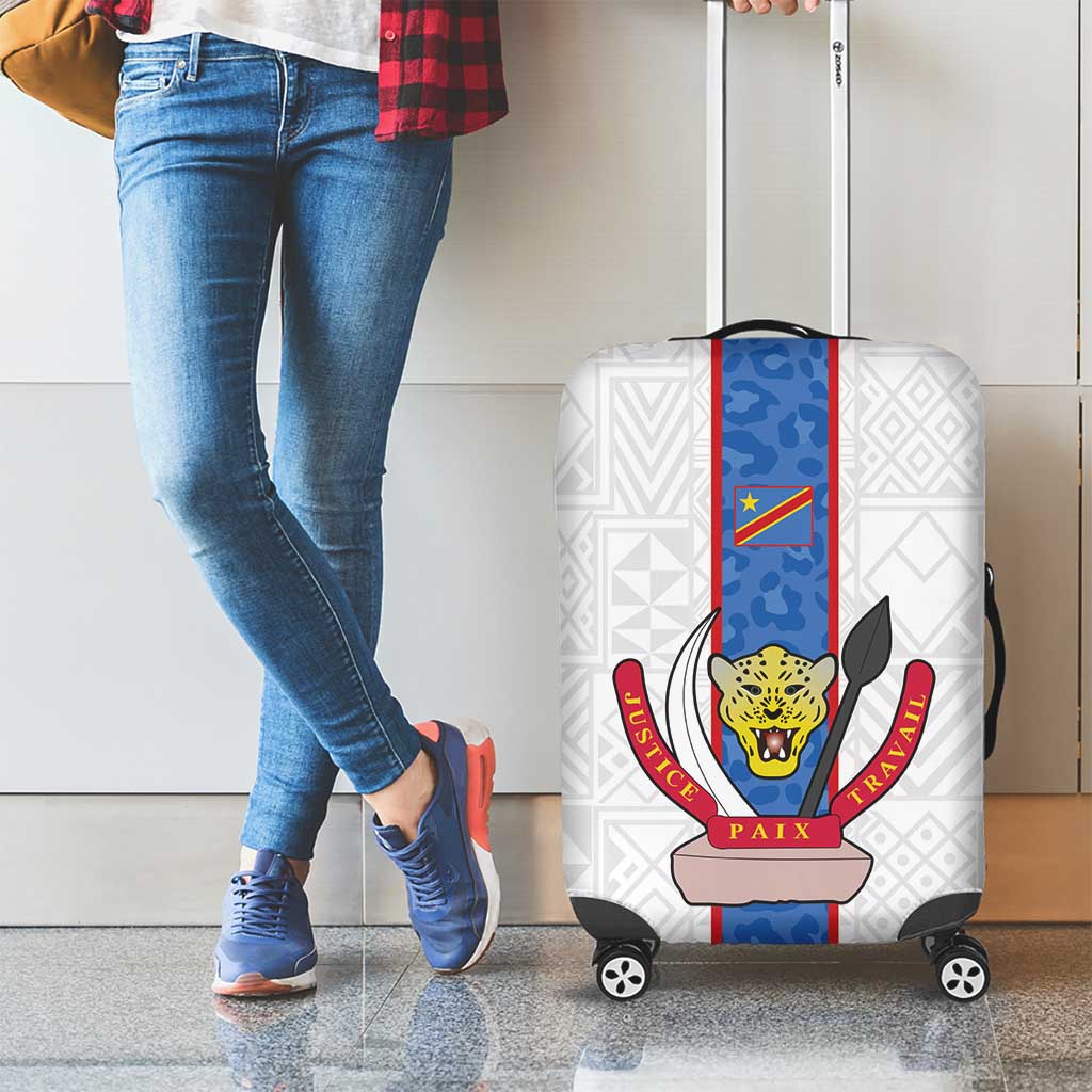 DR Congo Football Luggage Cover Leopards Mix Kuba Raffia Pattern - Wonder Print Shop