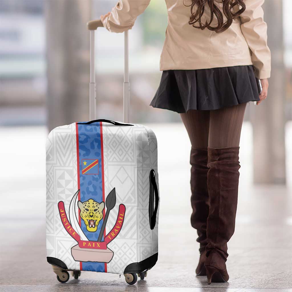 DR Congo Football Luggage Cover Leopards Mix Kuba Raffia Pattern - Wonder Print Shop
