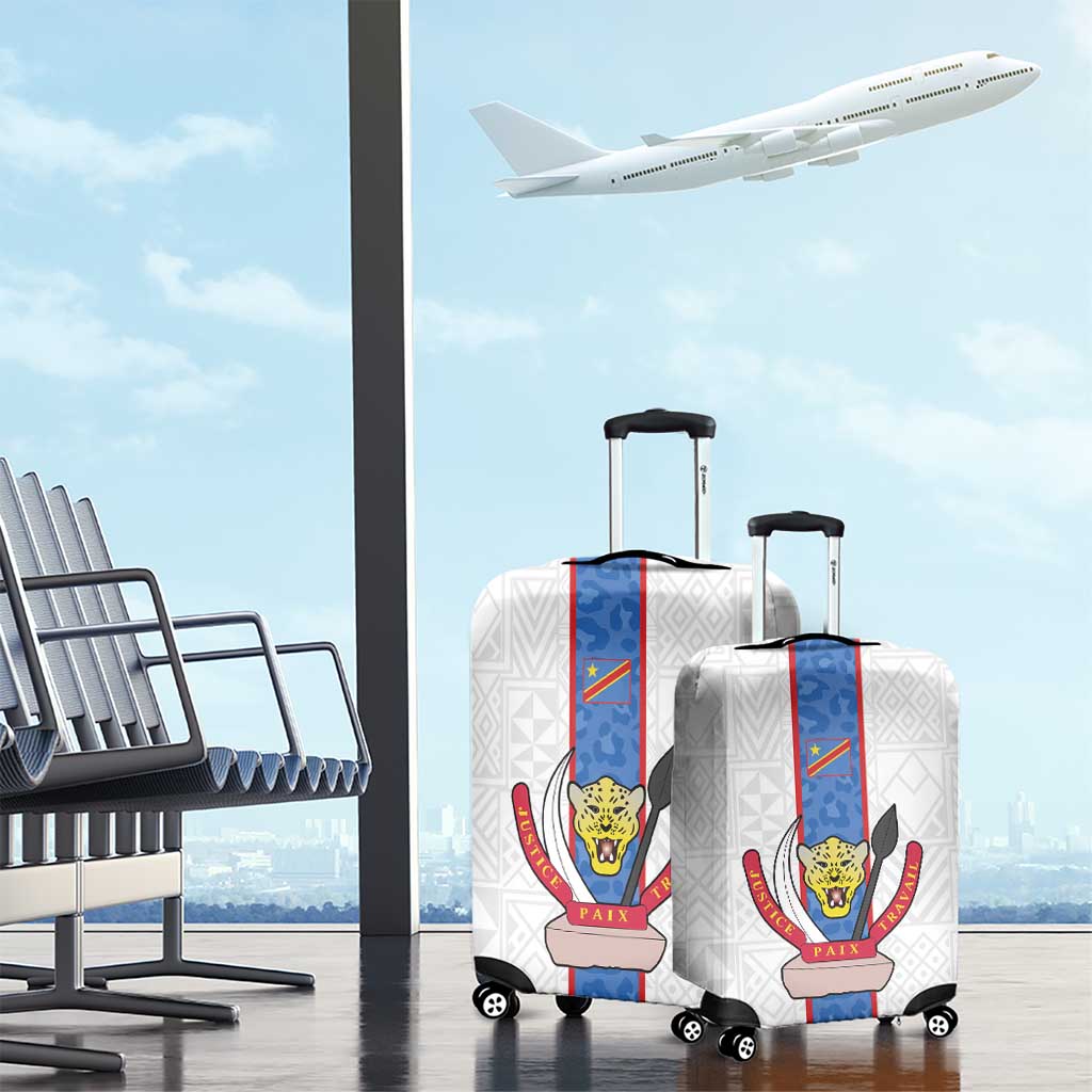 DR Congo Football Luggage Cover Leopards Mix Kuba Raffia Pattern - Wonder Print Shop