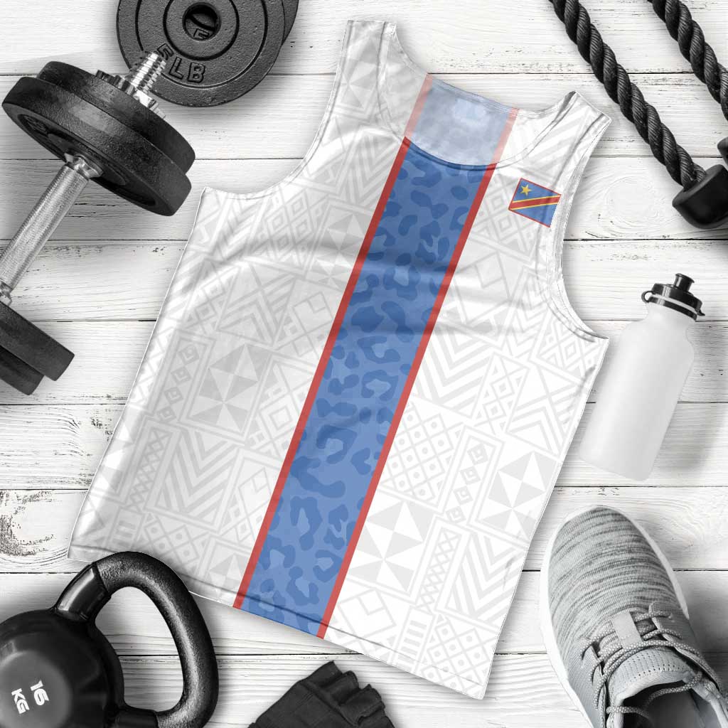 Custom DR Congo Football Men Tank Top Leopards Mix Kuba Raffia Pattern - Wonder Print Shop