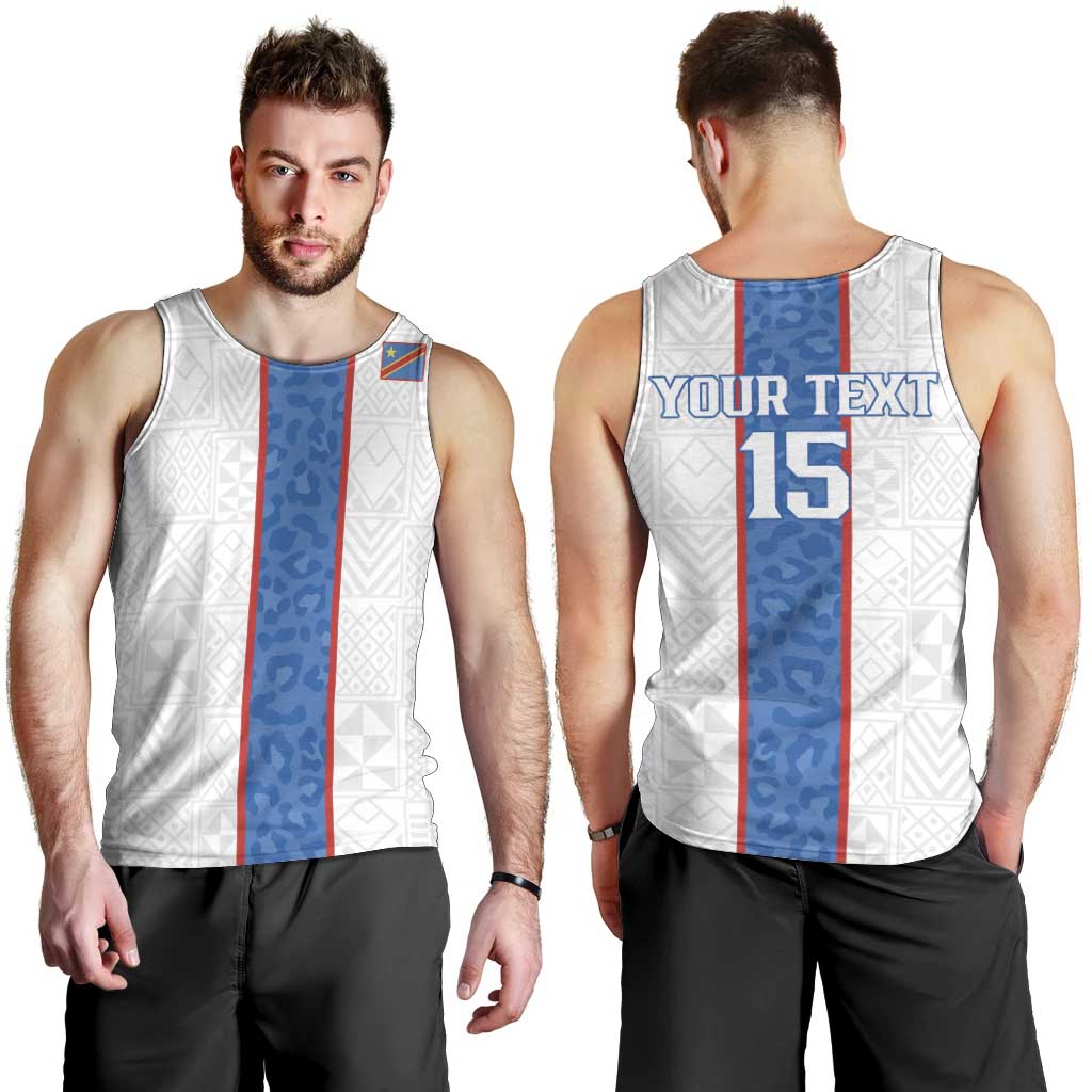 Custom DR Congo Football Men Tank Top Leopards Mix Kuba Raffia Pattern - Wonder Print Shop