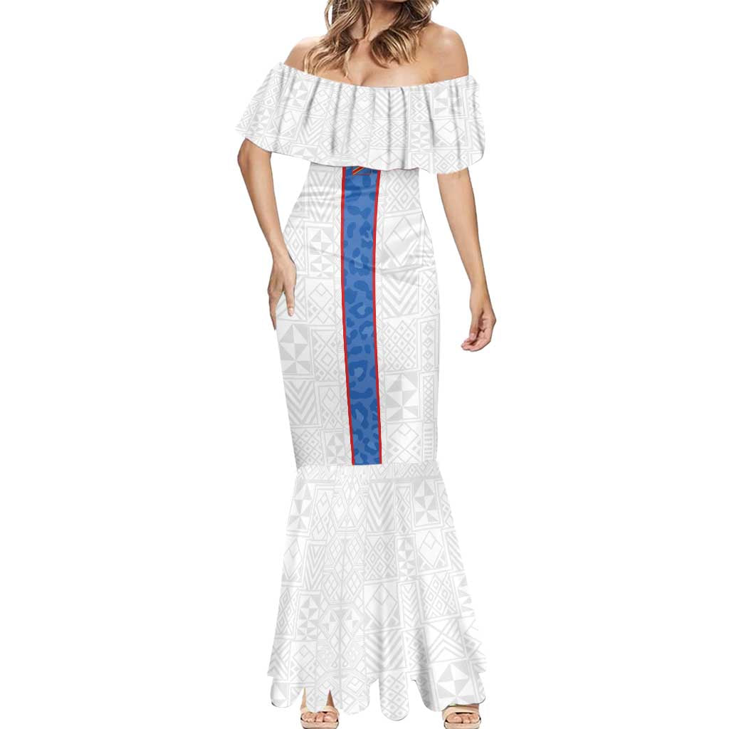 Custom DR Congo Football Mermaid Dress Leopards Mix Kuba Raffia Pattern - Wonder Print Shop