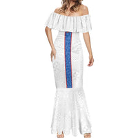 Custom DR Congo Football Mermaid Dress Leopards Mix Kuba Raffia Pattern - Wonder Print Shop