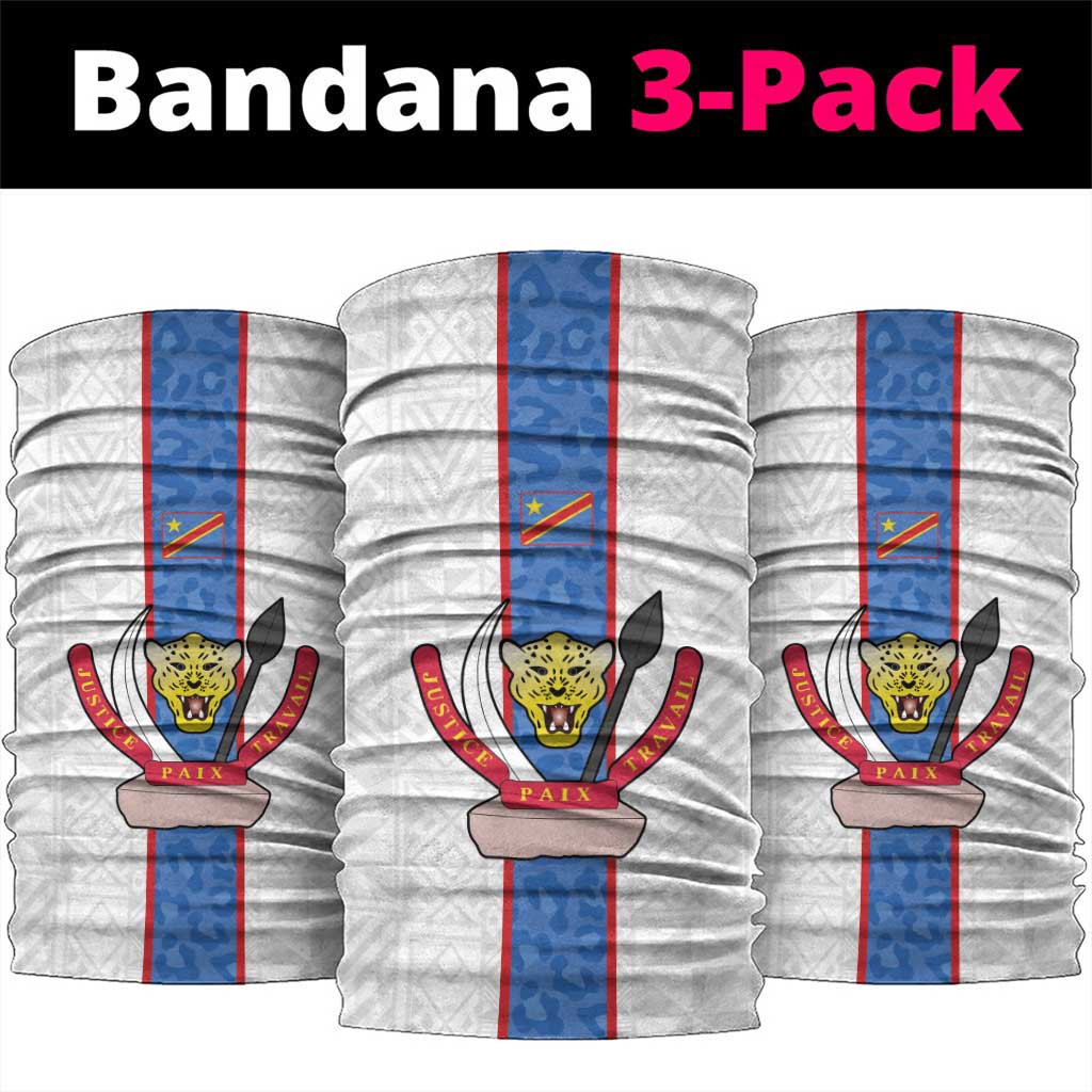 DR Congo Football Neck Gaiter Leopards Mix Kuba Raffia Pattern - Wonder Print Shop
